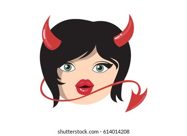 Girl with a devil look . Vector Illustration. Isolated on white background.