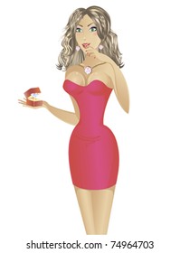 girl with a diamond ring in a box