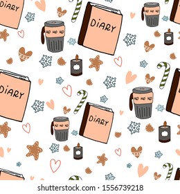 Girl diary seamless pattern on white background. Endless texture