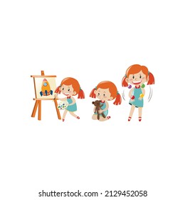 Girl in different actions cartoon design