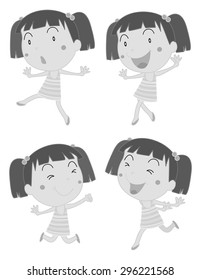 Girl in different expression in black and white