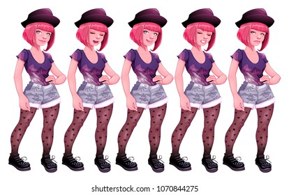 Girl with different expressions. Vector cartoon isolated characters.
