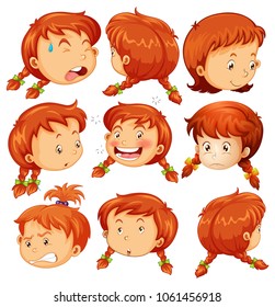 Girl with different facial expressions illustration