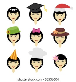 girl in different headdresses