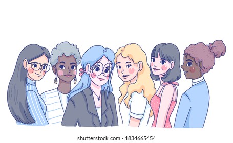 Girl from different nationalities character design of vector. Cartoon illustration.