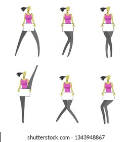 A girl with a different position of the legs.  Set.  Vector illustration.