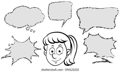 Girl with different speech bubble templates illustration