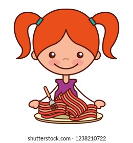 girl with dinner bacon and fork