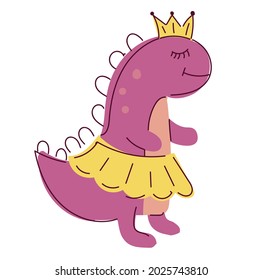 Girl dino with a crown. Cute dinosaurs vector