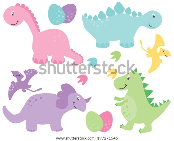 Girl Dinosaurs Pink Dinosaurs Stock Vector (Royalty Free) 197271545