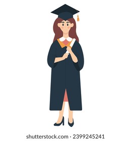 Girl with a Diploma in her hands in a Graduation Suit and Graduation Cap