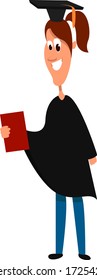Girl with diploma, illustration, vector on white background