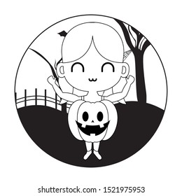 girl disguised as a pumpkin vector illustration design