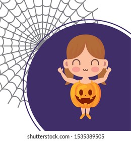 girl disguised as a pumpkin vector illustration design
