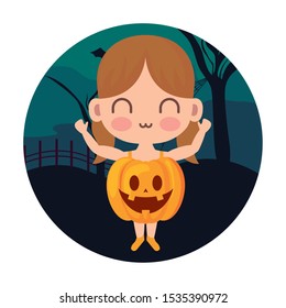 girl disguised as a pumpkin vector illustration design