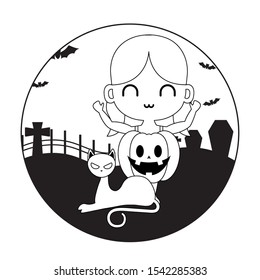 girl disguised as a pumpkin vector illustration design