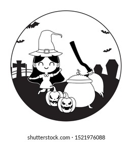 girl disguised as a witch vector illustration design