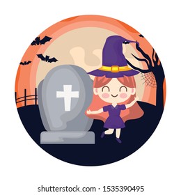 girl disguised as a witch vector illustration design