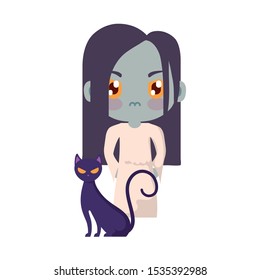 girl disguised as a zombie with icons halloween vector illustration design