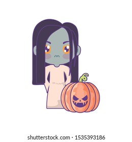 girl disguised as a zombie on white background vector illustration design