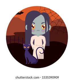 girl disguised as a zombie vector illustration design