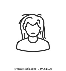 Girl with disheveled hair. Line with Editable stroke