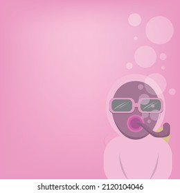 A girl diver on pink color background with water bubbles vector illustration for printing, banner, ads and poster