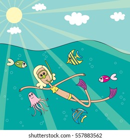 The girl dives into the sea
