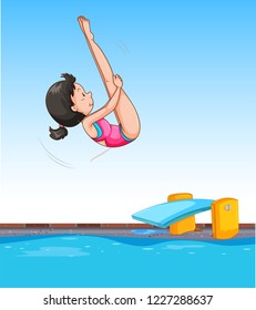 Girl Diving Into Pool Illustration