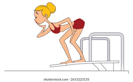 Girl diving into water. Funny people. Illustration concept template for website, web landing page, banner, presentation, social, poster, promotion or print media.