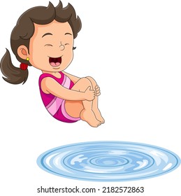 Niña buceando en el agua para nadar en el día de vacaciones ilustración