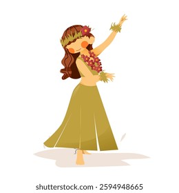 Girl do hawai or hula dance with white background