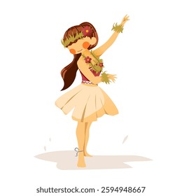 Girl do hawai or hula dance with white background