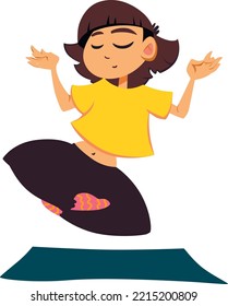 Girl do meditation. Yoga. Cute cartoon girl make meditation. 