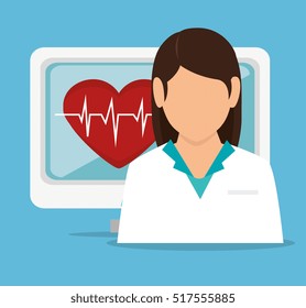 girl doctor computer pulse heart