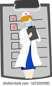 girl doctor mask  recording treatment hospital nurse flat design illustration vector disease