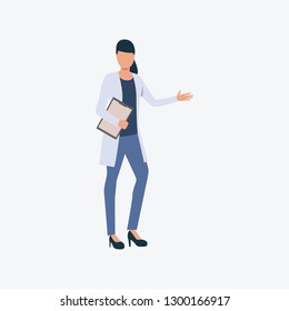 Girl in doctor uniform. Professional, medicine, clothing. Can be used for topics like professional, working, job, hospital