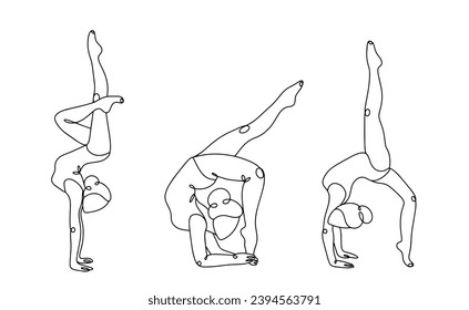 The girl does acrobatics. Set of illustrations.International Women's Sports Day. Vector illustration. Images produced without the use of any form of AI software at any stage. 