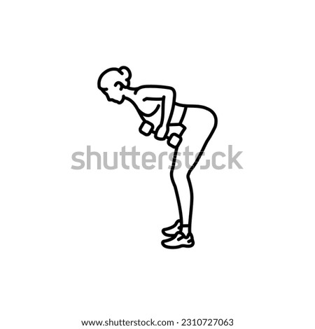 Girl does exercises with dumbbell for triceps black line icon. Pictogram for web page, mobile app, promo.