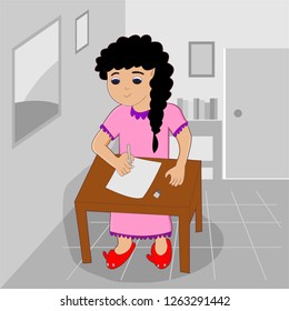 A girl does homework