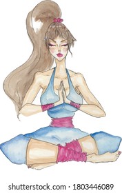 Girl does meditation/yoga - harmony, healthy lifestyle, spiritual illustration