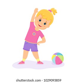 Girl does morning exercises. Vector illustration. Isolated on white background