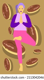 The girl does morning exercises. Yoga pose. Bright vector illustration in a flat style.