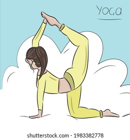 A girl does morning yoga 