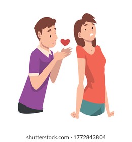 La chica no acepta la oferta de los chicos. Amor indiviso. Ilustración vectorial.