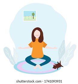 The girl does physical exercises. Vector illustration.