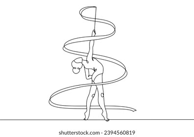 A girl does rhythmic gymnastics with a ribbon. International Women's Sports Day. Vector illustration. Images produced without the use of any form of AI software at any stage. 