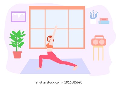 Chica se calienta en casa, una gráfica vectorial