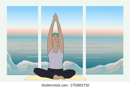 una chica hace yoga al fondo de una mañana helada