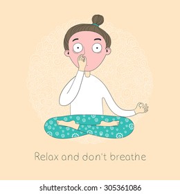 Girl does yoga exercises. Vector yoga illustration. Sketch with yoga asana. Healthy lifestyle.  Pranayama.